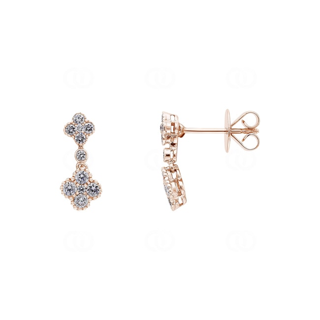 Drop Earrings 750/18 K Rose Gold Cloverleaves with Diamonds 0.61 ct H/si - OR-03457-RG