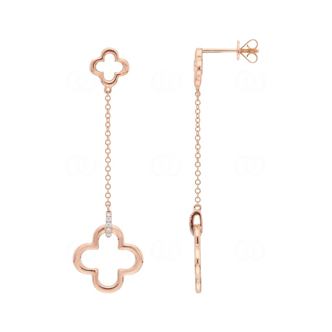 Drop Earrings 750/18 K Rose Gold Cloverleaf with Diamonds 0.04 ct - OR-73777-RG