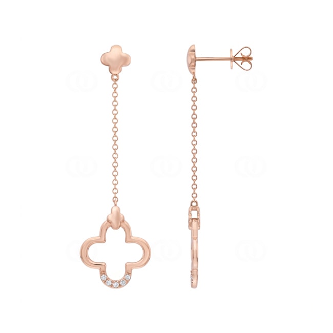 Boucles d'oreilles or rosé 750/18 ct Trèfle avec diamants 0.05 ct - OR-73781-RG