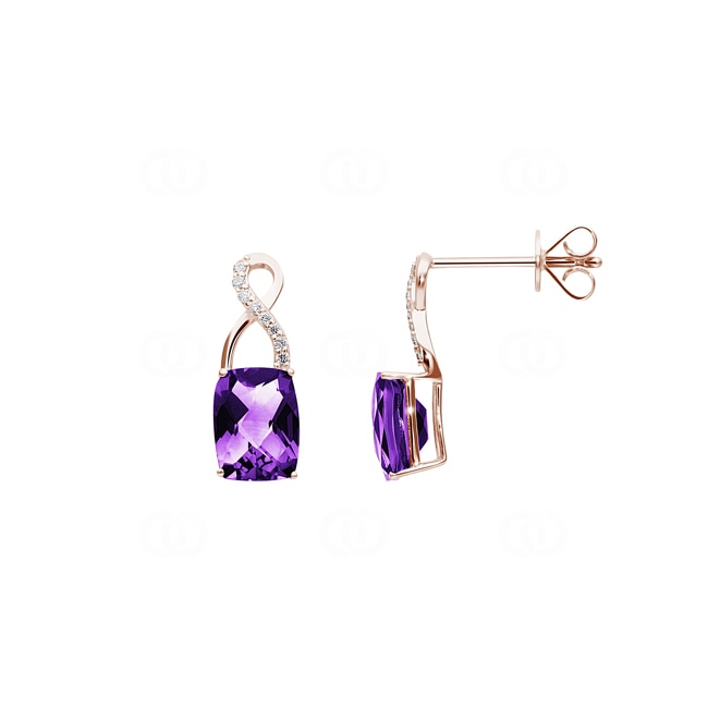 Drop Earrings 750/18 K Rose Gold with Amethyst and Diamonds 0.04 ct H/si - OR-70306-AME-RG