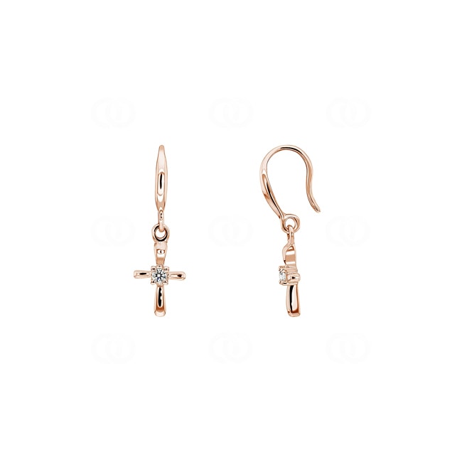 Boucles d'oreilles pendantes or rosé 750/18 ct avec diamants 0.04 ct H/si, Croix - OR-33929-RG