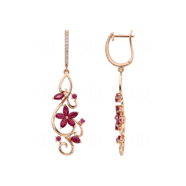 Ohrhänger 750/18 K Roségold mit Rubinen & Diamanten 0.12 ct - OR-73660-RUB-RG