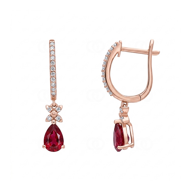 Ohrhänger 750/18 K Roségold mit Rubinen & Diamanten 0.12 ct - OR-73712-RUB-RG