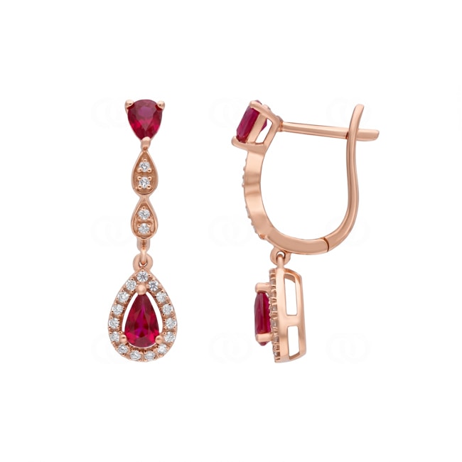 Boucles d'oreilles or rosé 750/18 ct avec rubis & diamants 0.15 ct - OR-73714-RUB-RG