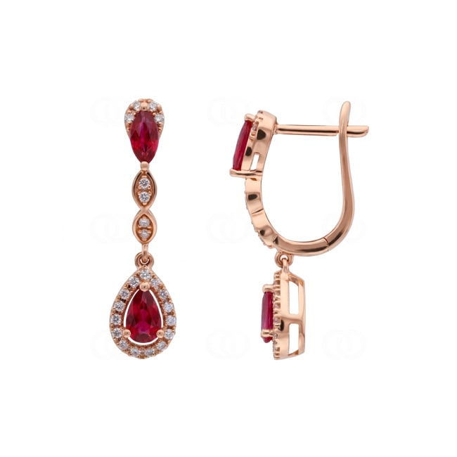 Ohrhänger 750/18 K Roségold mit Rubinen & Diamanten 0.18 ct - OR-73716-RUB-RG