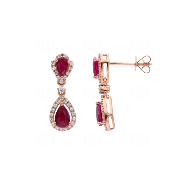 Ohrhänger 750/18 K Roségold mit Rubinen & Diamanten 0.25 ct - OR-73719-RUB-RG