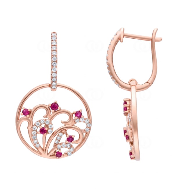Ohrhänger 750/18 K Roségold mit Rubinen & Diamanten 0.29 ct - OR-73808-RUB-RG