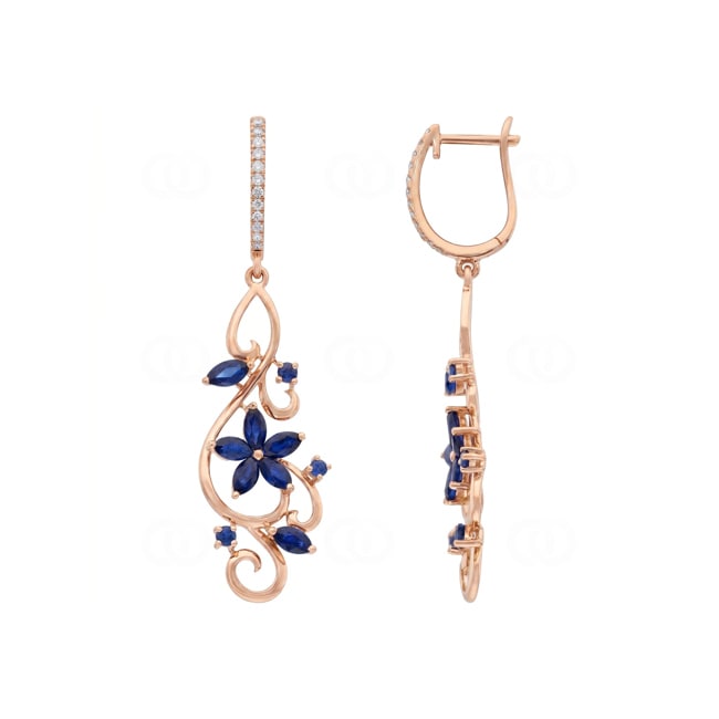 Ohrhänger 750/18 K Roségold mit Saphiren & Diamanten 0.12 ct - OR-73660-SAF-RG