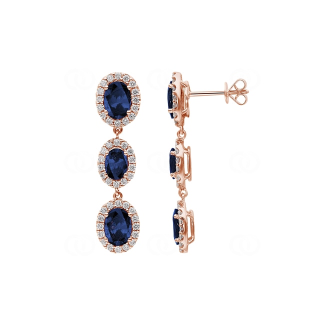 Boucle d'oreilles pendantes or rosé 750/18 ct avec saphirs & diamants 0.89 ct H/si - OR-60841-SAF-RG