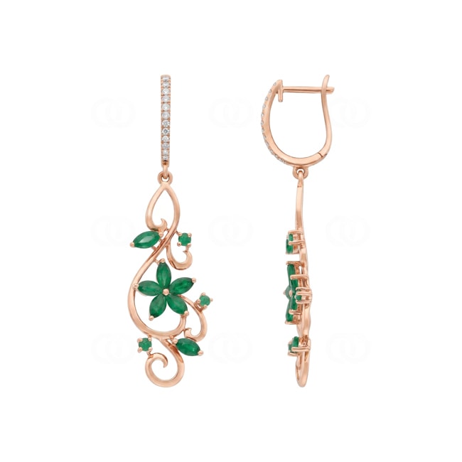 Ohrhänger 750/18 K Roségold mit Smaragden & Diamanten 0.12 ct - OR-73660-SMA-RG