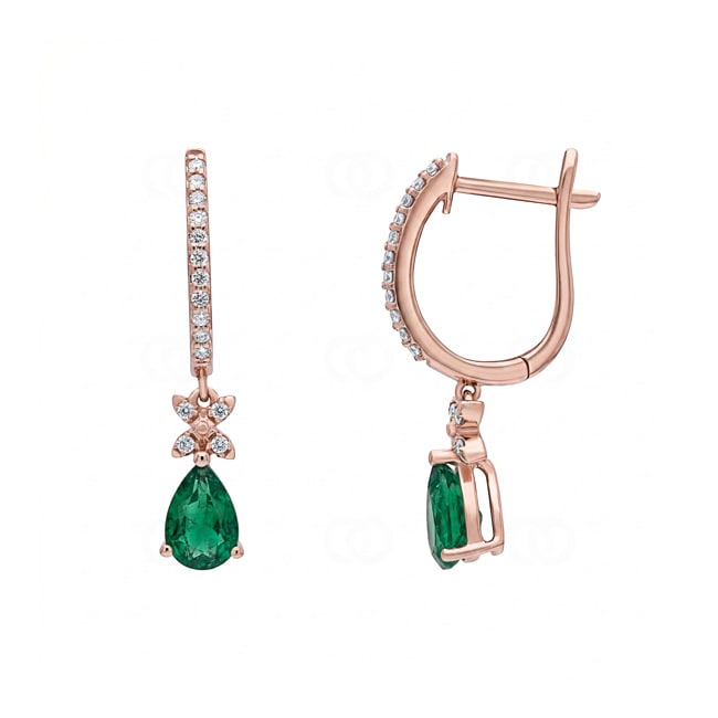 Boucles d'oreilles or rosé 750/18 ct avec émeraudes & diamants 0.12 ct - OR-73712-SMA-RG