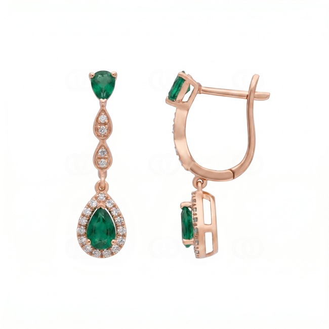 Boucles d'oreilles or rosé 750/18 ct avec émeraudes & diamants 0.15 ct - OR-73714-SMA-RG