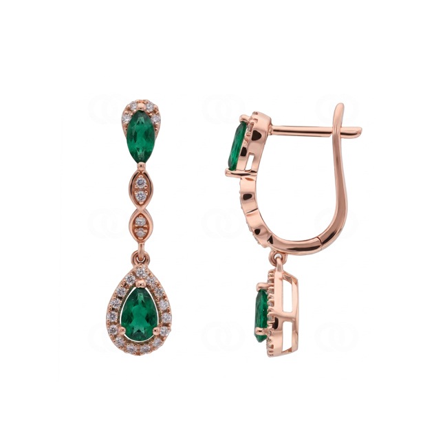 Ohrhänger 750/18 K Roségold mit Smaragden & Diamanten 0.18 ct - OR-73716-SMA-RG