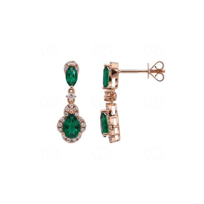 Ohrhänger 750/18 K Roségold mit Smaragden & Diamanten 0.19 ct - OR-73717-SMA-RG