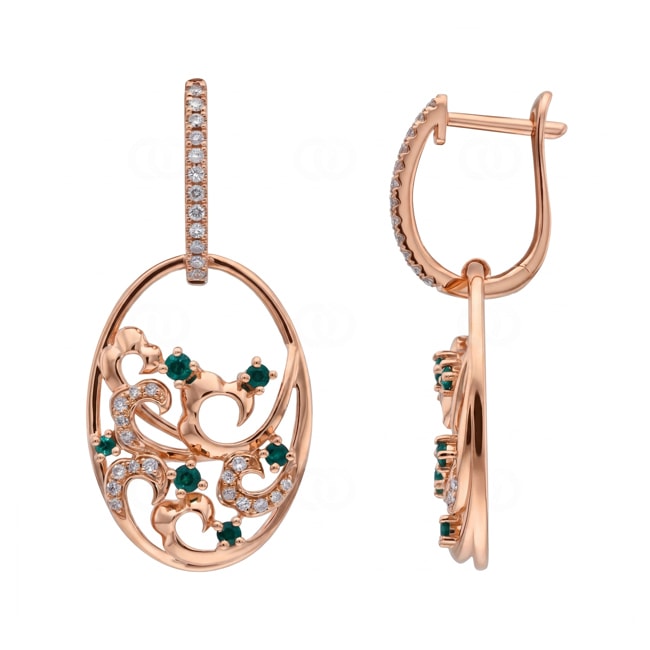 Ohrhänger 750/18 K Roségold mit Smaragden & Diamanten 0.23 ct - OR-73809-SMA-RG