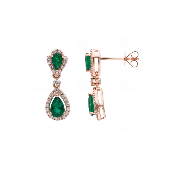 Ohrhänger 750/18 K Roségold mit Smaragden & Diamanten 0.25 ct - OR-73719-SMA-RG