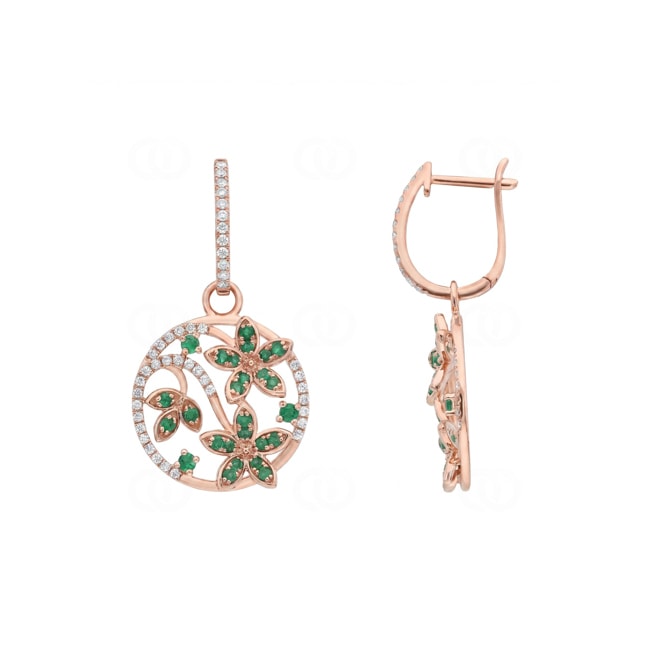 Ohrhänger 750/18 K Roségold mit Smaragden & Diamanten 0.37 ct - OR-73770-SMA-RG
