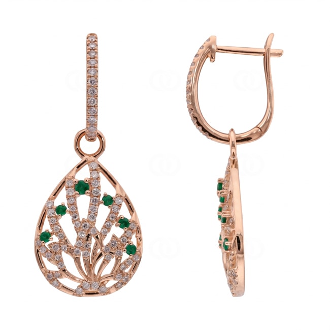 Ohrhänger 750/18 K Roségold mit Smaragden & Diamanten 0.50 ct - OR-73806-SMA-RG