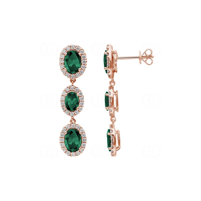 Boucle d'oreilles pendantes or rosé 750/18 ct avec émeraudes & diamants 0.89 ct H/si - OR-60841-SMA-RG