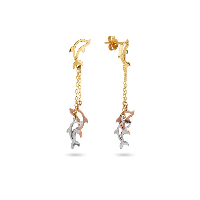 Ohrhänger 750/18 K Tricolor Delfine - 0040-TG
