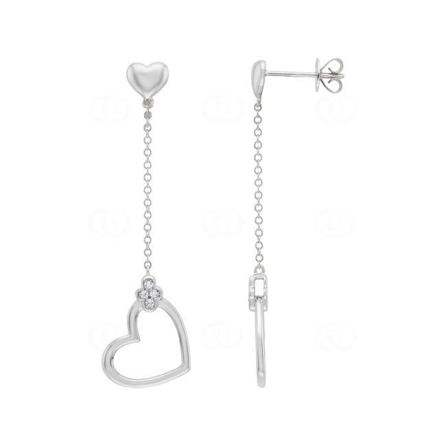 Ohrhänger 750/18 K Weissgold Herz mit Diamanten 0.03 ct - OR-73783-WG