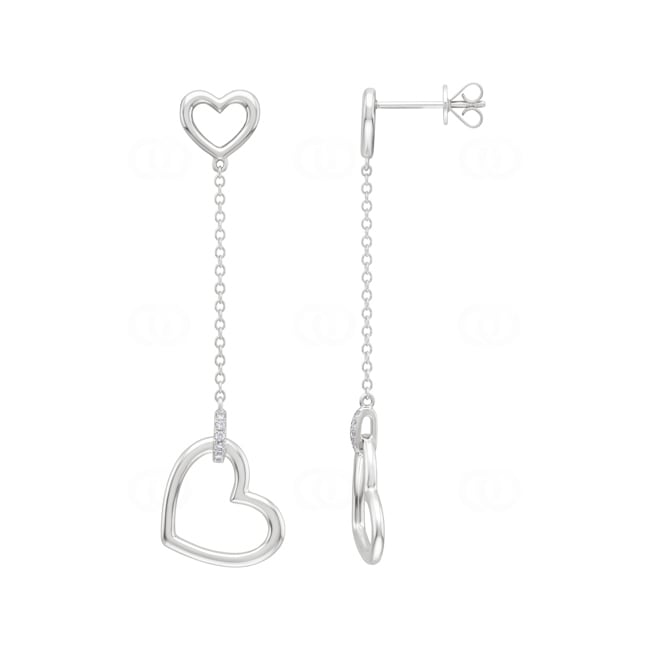 Ohrhänger 750/18 K Weissgold Herz mit Diamanten 0.04 ct - OR-73779-WG