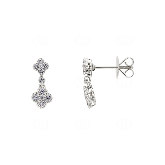Drop Earrings 750/18 K White Gold Cloverleaves with Diamonds 0.61 ct H/si - OR-03457-WG
