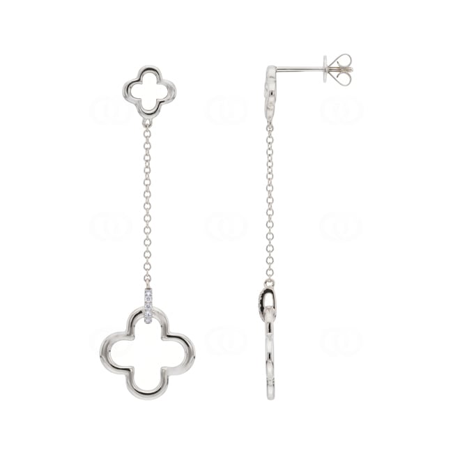 Drop Earrings 750/18 K White Gold Cloverleaf with Diamonds 0.04 ct - OR-73777-WG