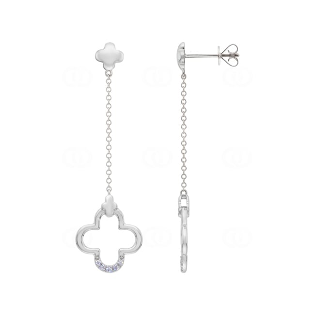 Boucles d'oreilles or gris 750/18 ct Trèfle avec diamants 0.05 ct - OR-73781-WG