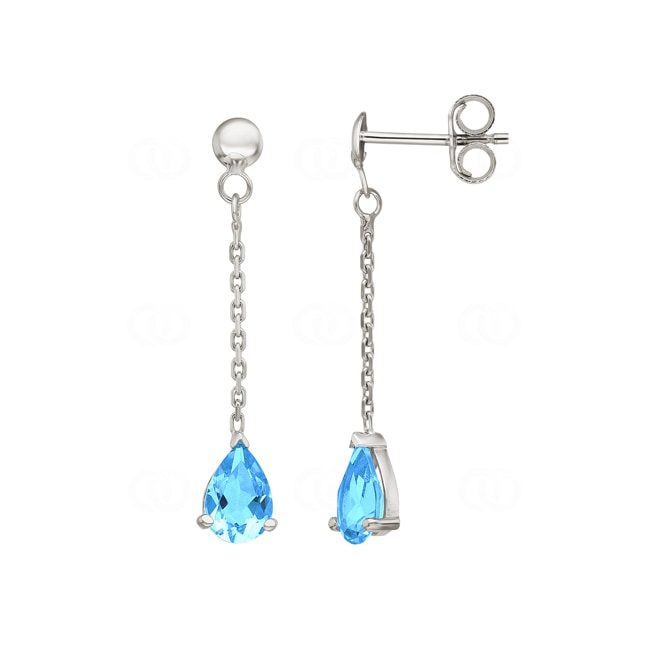 Boucle d'oreilles pendantes or gris 750/18 ct avec topaze bleue poire - IE303GT