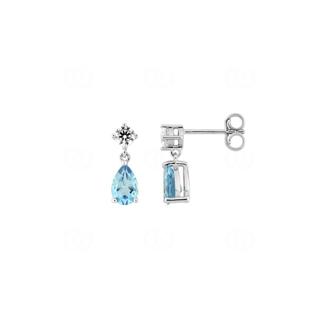 Boucles d'oreilles pendantes or gris 750/18 ct avec topaze bleue poire et zircones - 2.7309.T1
