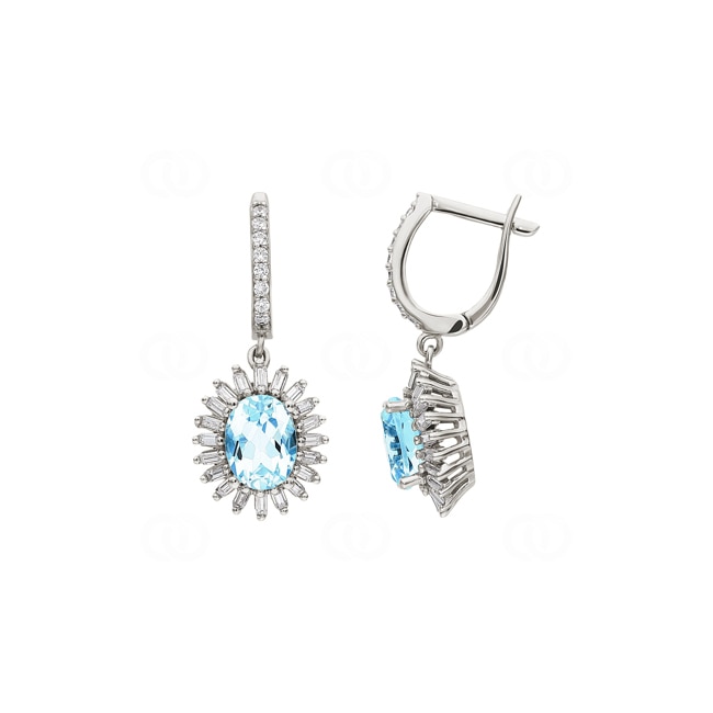 Drop Earrings 750/18 K White Gold with Blue Topaz and Cubic Zirconia - 10-RT-008OR