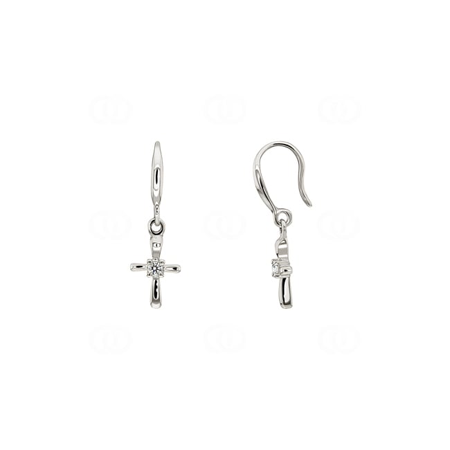 Boucles d'oreilles pendantes or gris 750/18 ct avec diamants 0.04 ct H/si, Croix - OR-33929-WG