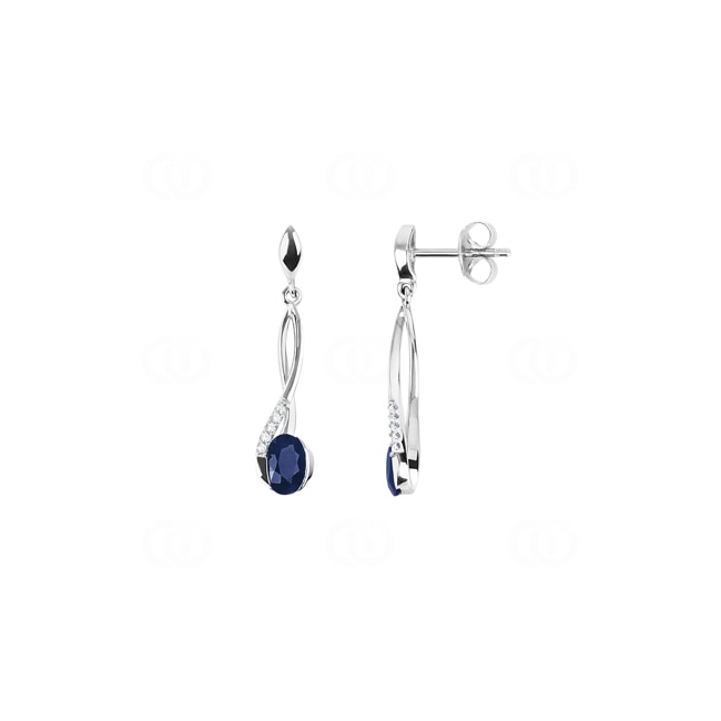 Boucle d'oreilles pendantes or gris 750/18 ct avec diamants 0.06 ct H/si & saphirs - PE05216-2-WG