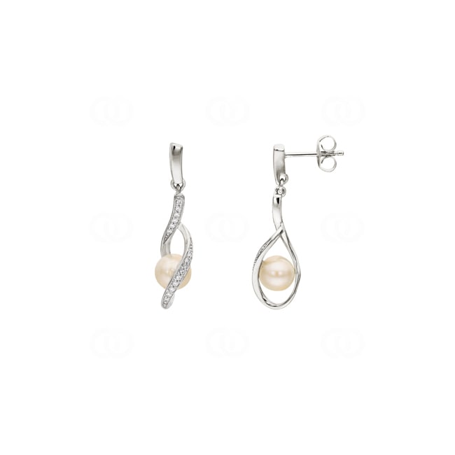 Drop Earrings 750/18 K White Gold with Diamonds 0.11 ct H/si & Freshwater Pearls Drop Earrings 750/18 K White Gold with Diamonds 0.11 ct H/si & Freshwater Pearls - PE04210-1-WG