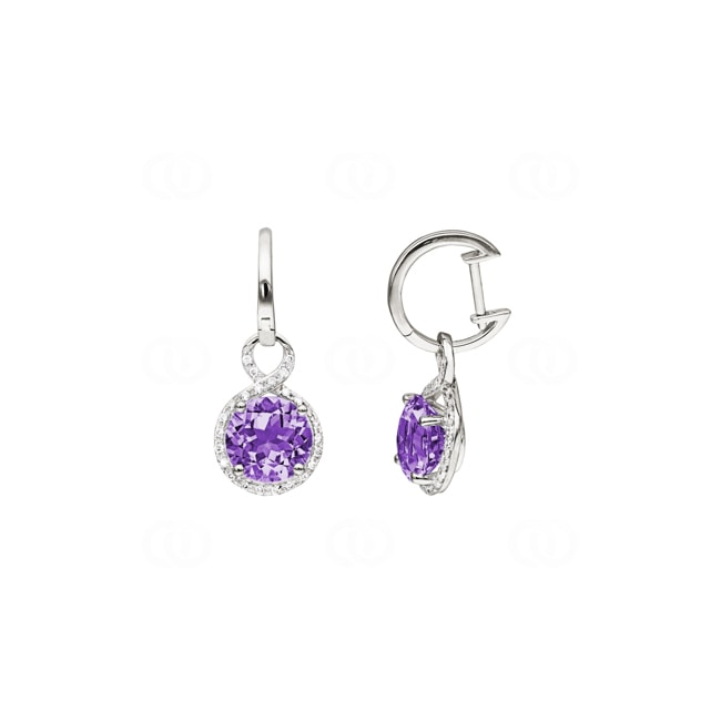 Drop Earrings 750/18 K White Gold with Diamonds 0.13 ct H/si & Amethysts - PE020193-02-WG