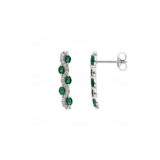 Drop Earrings 750/18 K White Gold with Diamonds 0.25 ct H/si & Emeralds - PE05322-4