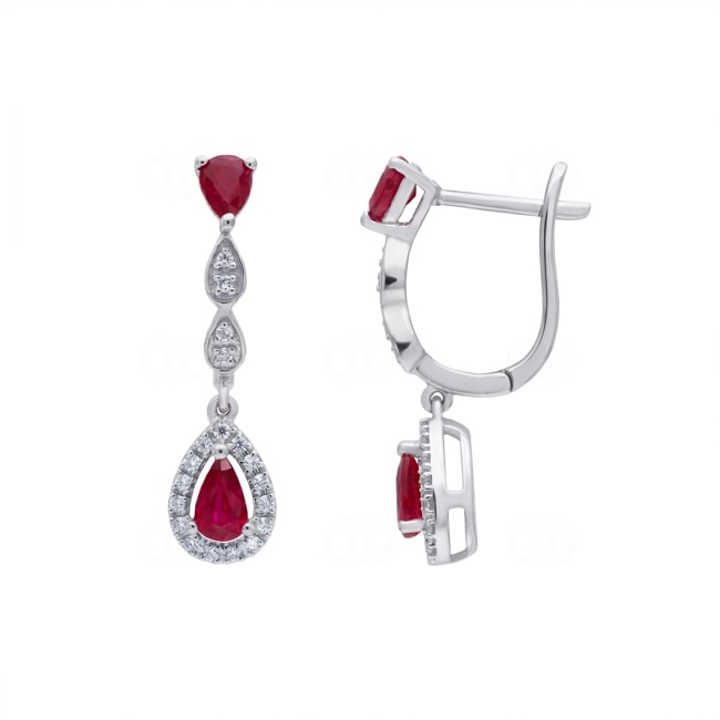Boucles d'oreilles or gris 750/18 ct avec rubis & diamants 0.15 ct - OR-73714-RUB-WG