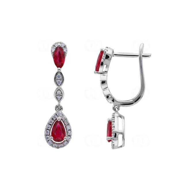Ohrhänger 750/18 K Weissgold mit Rubinen & Diamanten 0.18 ct - OR-73716-RUB-WG
