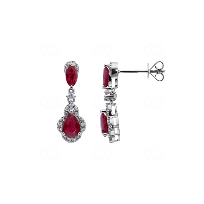 Ohrhänger 750/18 K Weissgold mit Rubinen & Diamanten 0.19 ct - OR-73717-RUB-WG