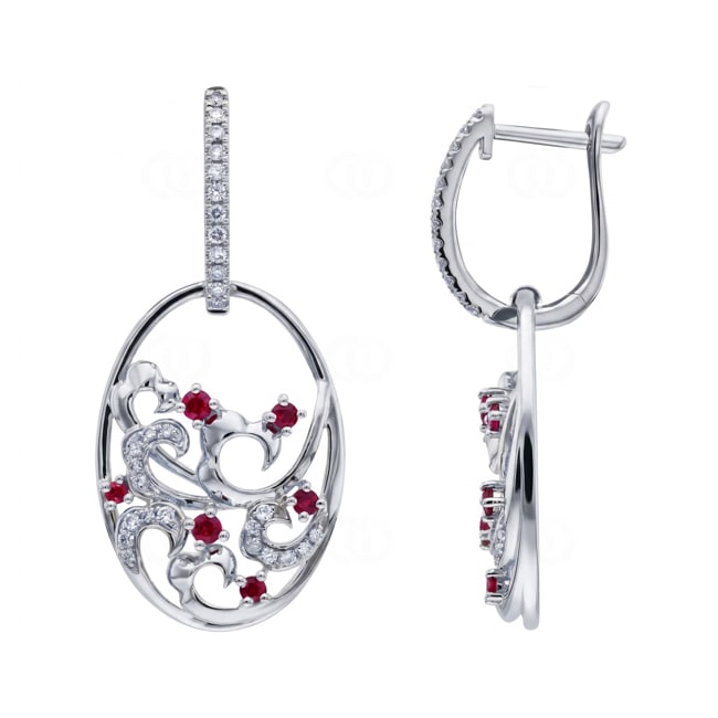 Ohrhänger 750/18 K Weissgold mit Rubinen & Diamanten 0.23 ct - OR-73809-RUB-WG