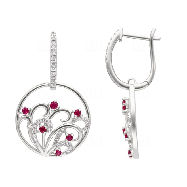 Ohrhänger 750/18 K Weissgold mit Rubinen & Diamanten 0.29 ct - OR-73808-RUB-WG
