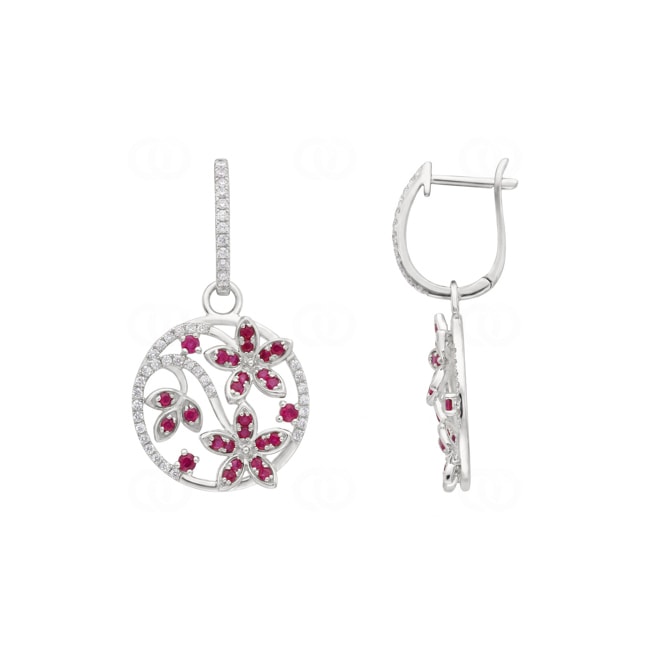 Ohrhänger 750/18 K Weissgold mit Rubinen & Diamanten 0.37 ct - OR-73770-RUB-WG