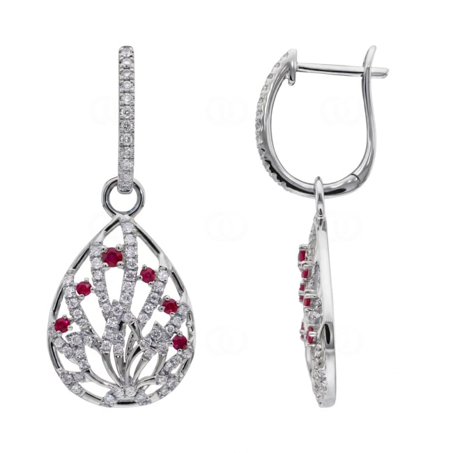 Ohrhänger 750/18 K Weissgold mit Rubinen & Diamanten 0.50 ct - OR-73806-RUB-WG