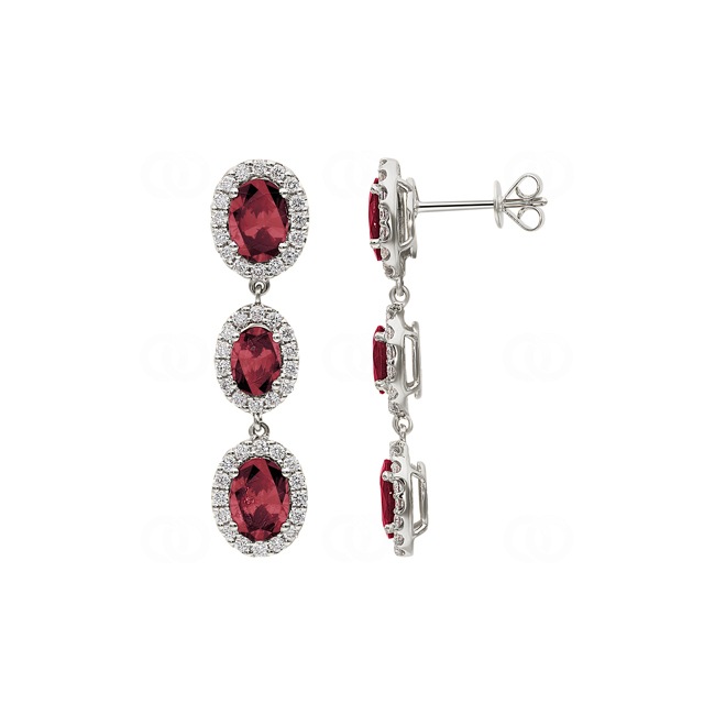 Boucle d'oreilles pendantes or gris 750/18 ct avec rubis & diamants 0.89 ct H/si Boucle d'oreilles pendantes or gris 750/18 ct avec rubis & diamants 0.89 ct H/si - OR-60841-RUB-WG