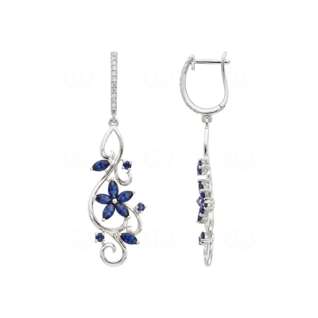 Ohrhänger 750/18 K Weissgold mit Saphiren & Diamanten 0.12 ct - OR-73660-SAF-WG