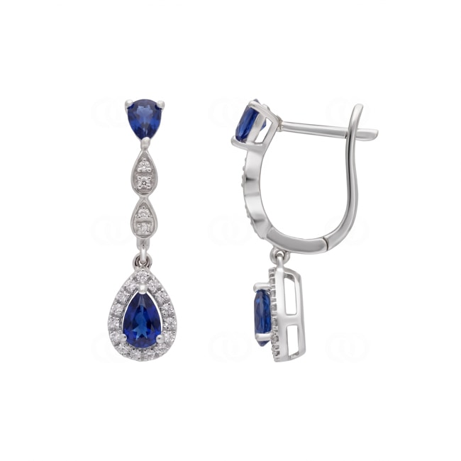 Boucles d'oreilles or gris 750/18 ct avec saphirs & diamants 0.15 ct - OR-73714-SAF-WG