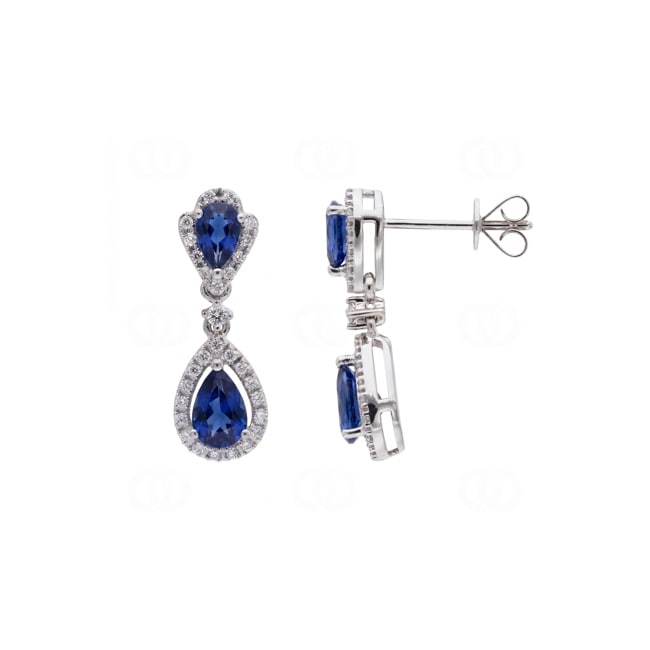 Ohrhänger 750/18 K Weissgold mit Saphiren & Diamanten 0.25 ct - OR-73719-SAF-WG