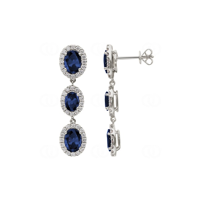 Boucle d'oreilles pendantes or gris 750/18 ct avec saphirs & diamants 0.89 ct H/si - OR-60841-SAF-WG