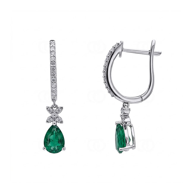 Boucles d'oreilles or gris 750/18 ct avec émeraudes & diamants 0.12 ct - OR-73712-SMA-WG